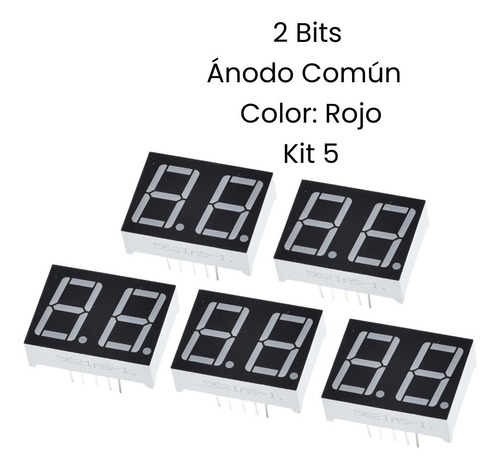 Display 7 Segmentos Led 0,56  2 Bit Ánodo Común Rojo Kit 5