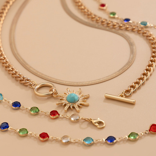 Juego De Collares Con Colgante De Sol De Cadena Larga De Cri