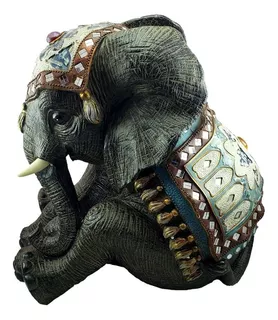 Figura Elefante Sentado Grande 48cm India Deco Zen Tapiz Zn