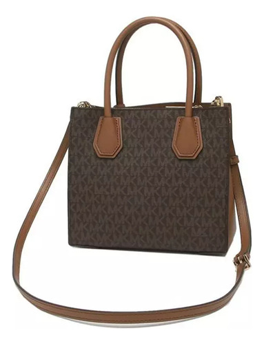 Bolsa Tote Michael Kors Mercer Café Chica Acabado de los herrajes Dorado Color Marrón oscuro Diseño de la tela Liso