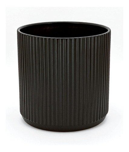 Amazon Basics Fluted Round Ceramic Planter, 8-inch, Black...