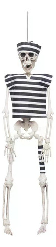 Enfeite Boneco Prisioneiro Esqueleto Pto/bco Halloween