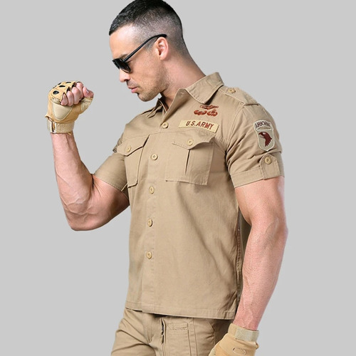 Camisas Militares Para Hombre, Blusa De Manga Corta, De Algo