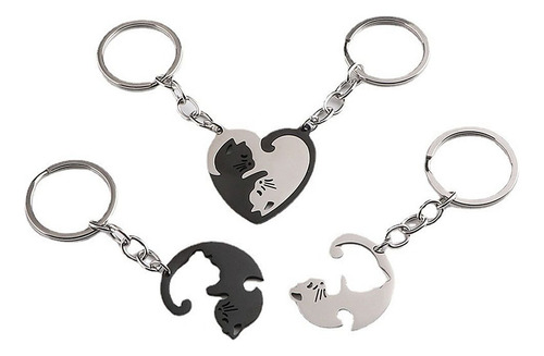 1 Par De Chaveiro Para Casais Black Cat Car Key Ring Heart C