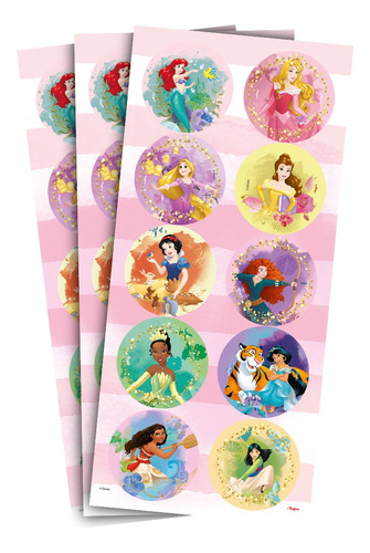 Adesivo Redondo Decorativo - Princesas Disney - 30 Unidades