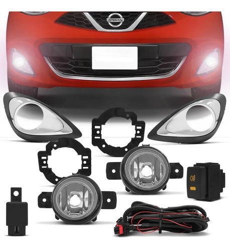 Kit Farol Milha Nissan March 2014 A 2018 Botao Original