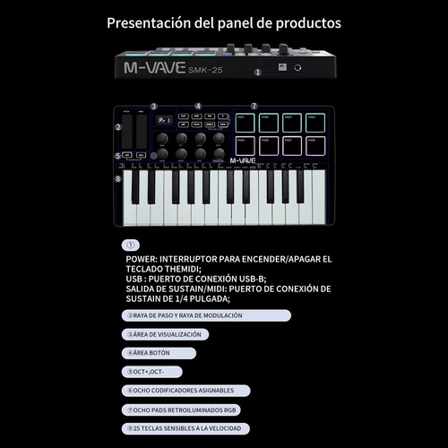 Controlador De Teclado Midi M-vave Smk-25 Portátil