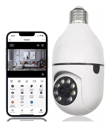 Cámara Wifi Robótica 355° 90° Foco Soquete Audio App Cel