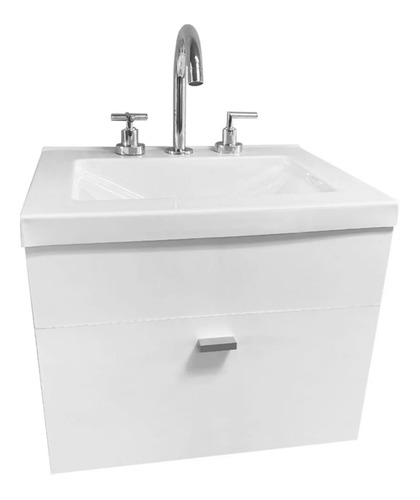 Imagen 2 de 8 de Vanitory 50 Cm Blanco Colgante Bacha Acrilico Blanco 3 Ag