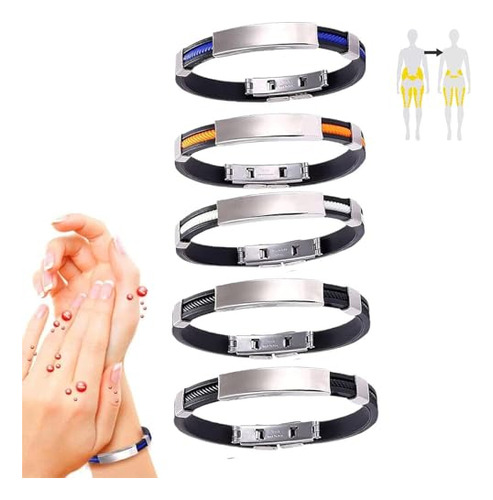 Conjunto 5 Pulseras Terapéuticas De Titanio Ionizad