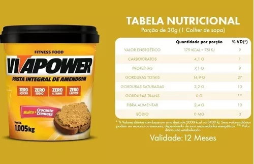 6x Pasta De Amendoim 1,kg Vitapower - Crocante Ou Lisa 