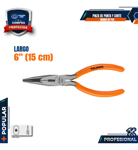Pinza De Punta Y Corte 6 Mango De Pvc, Truper 17309