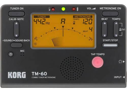 Sintonizador de metrônomo Korg TM60c Mic Black Contact 15 Rhythms