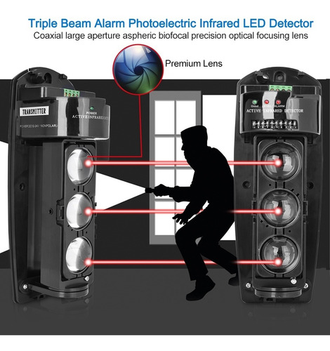 Detector De Infrarrojos Alarma De Triple Haz Led Fotoeléctri