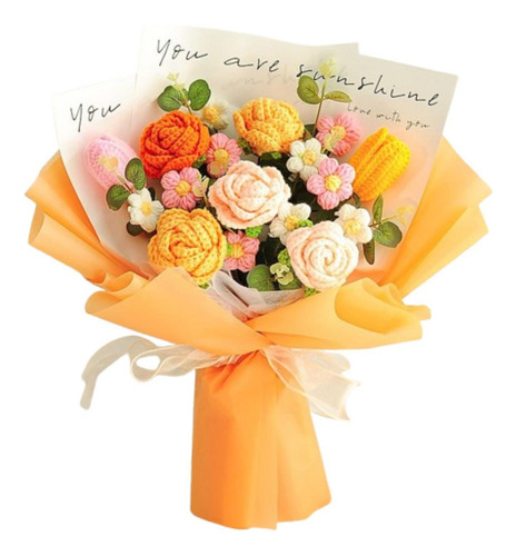 Flores De Crochet Bouquet Centro De Flor Artificial Naranja