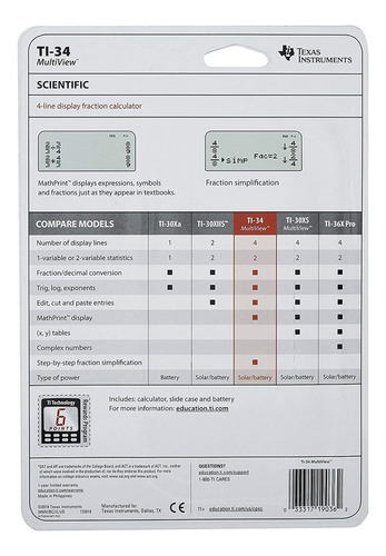Calculadora Científica Ti-34 Multiview, Lcd De 16 Dígitos, A