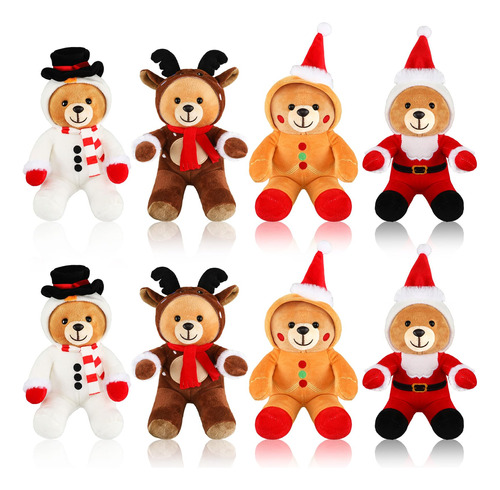 Peluches Navideños 8 Pcs 20 Cm Papá Noel Reno Muñeco De Niev