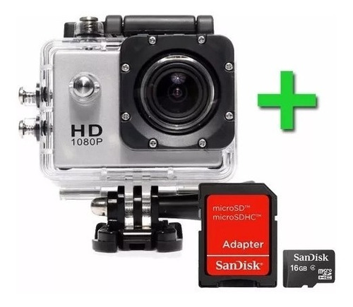 Câmera Filmadora Sports Hd 1080p Aprov D'agua Cartão Sd 16gb