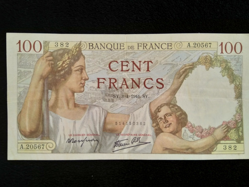 Billete Francia 100 Francos 1941