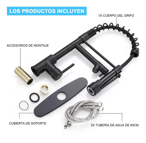 Grifo Monomando Fregadero Llave Mezcladora Tarja Cocina Acabado Mate Color Negro