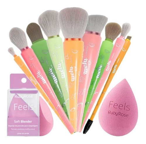 Kit De Pincéis De Maquiagem Ruby Rose Melu Conjunto
