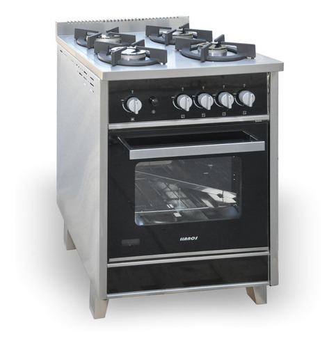 Cocina Chef Llanos 4 Hornallas 60 Cm Horno Pta Vidrio Color Negro