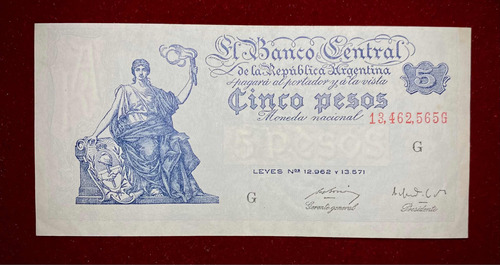 Billete 5 Pesos Progreso 1952 Bottero 1863 Excelente 