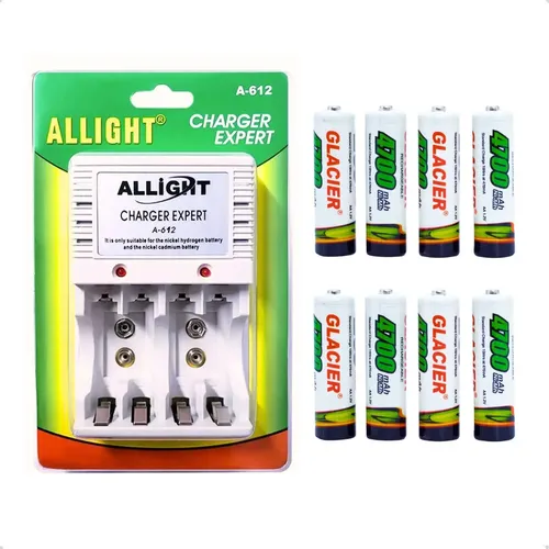 Kit 8 Pilhas Recarregáveis + Carregador Rápido  Bivolt Aa/aaa