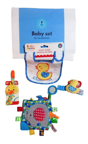 Set Bebe Caja Babero+porta Chupete+sonajero Mano+trapito 