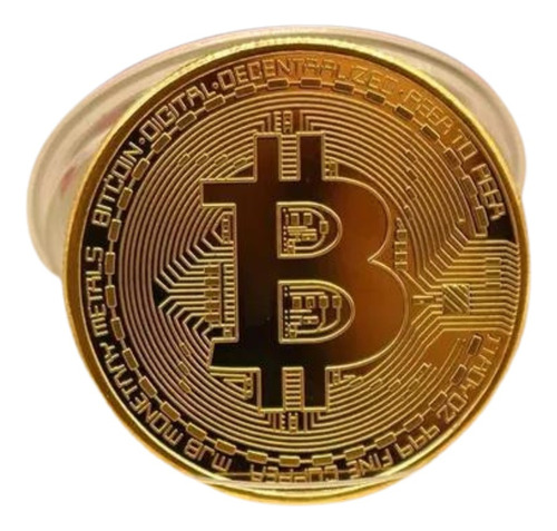 Bitcoin Enchapado En Oro + Protector - Moneda Conmemorativa