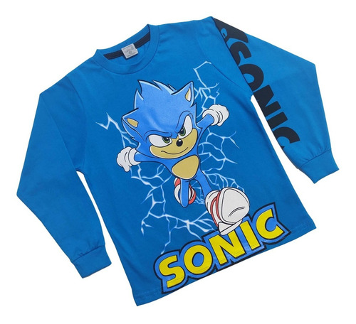 Camiseta Camisa Manga Longa Infantil Sonic Algodão