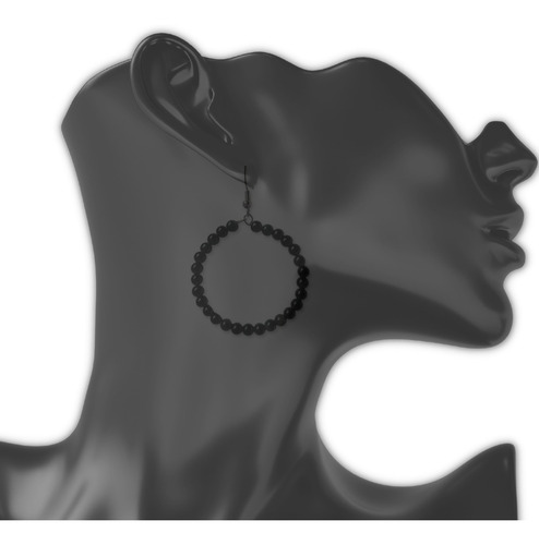 Imagen 3 de 3 de Pendientes Aros De Cuentas De Obsidiana 100% Natural