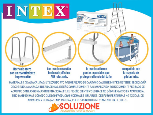 Escalera Para Pileta Intex 132 X 48cm Acero Inoxidable Y Pvc