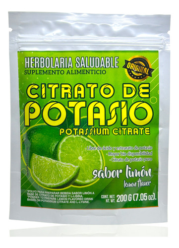 Citrato De Potasio Limón 200 G Herbolaria Saludable.