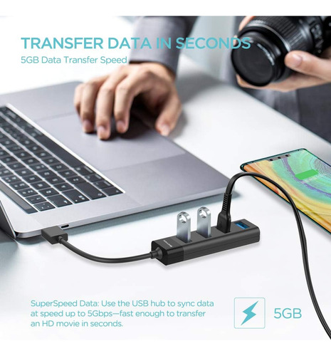 Hub Usb 3.0 De 4 Puertos, Hub Usb De Datos De Tamaño Comp...