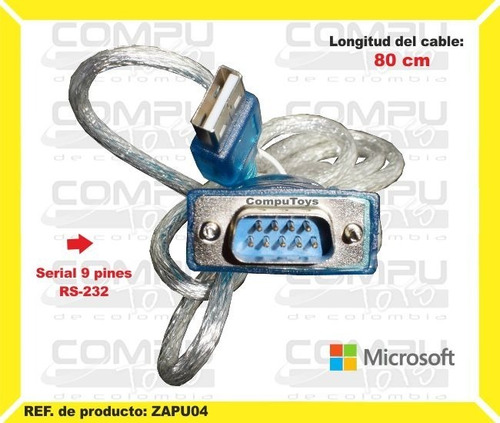 Cable Usb A Serial Db9 Rs-232 Ref: Zapu04 Computoys Sas