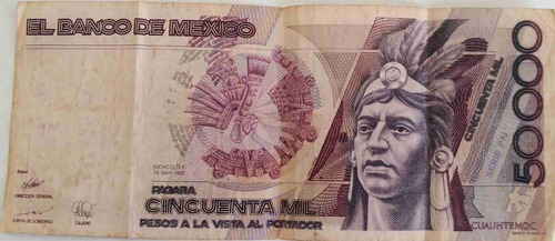 Billete De 50,000 Pesos Mexicanos 1989