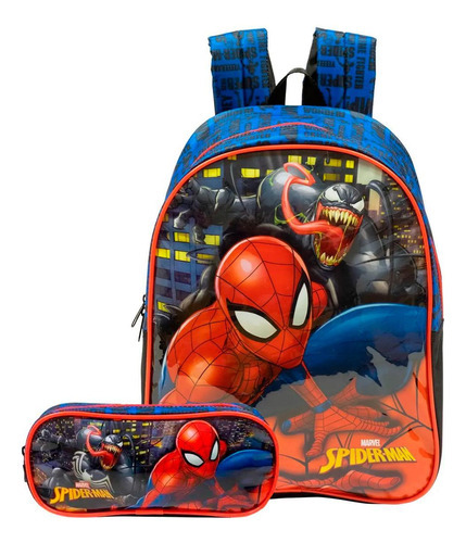 Mochila De Costas  Estojo Spider Man Vermelho E Preto