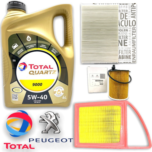 Kit Aceite Total 9000 5w40 + Filtros Peugeot 408 308 1.6 Hdi