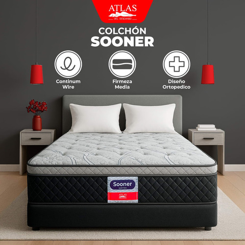 Colchón Queen Size Atlas Sooner + 2 Almohadas Spring Air