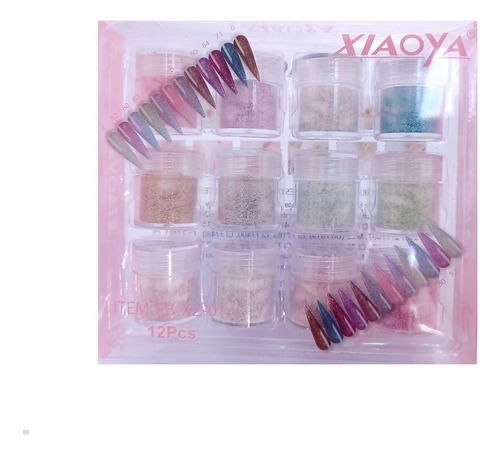 Kit Para Uñas De Acrilico 12 Color Basicos Pastel Neon 10g Color Diamond Glitter