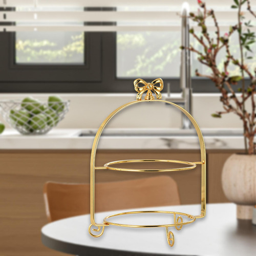 Sobremesa Display Frutas Prato Rack Festa Camada Dupla Ouro