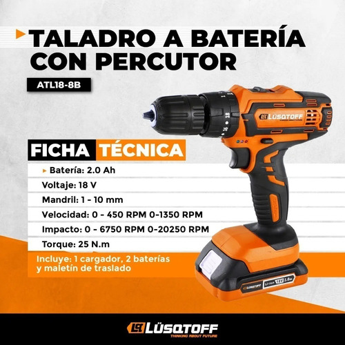 Taladro percutor atornillador inalámbrico de 10mm Lüsqtoff ATL18-8B 18V + accesorio 220V