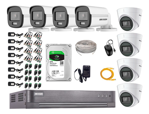 Cámaras Seguridad Kit 8 Hikvision 1080p Colorvu Noche Color