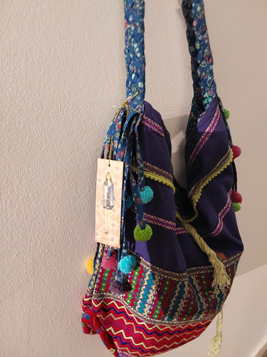 Bandolera Rapsodia Estilo Bohemic Chic. No Jazmín Chebar Turquesa Floreado Níquel Turquesa
