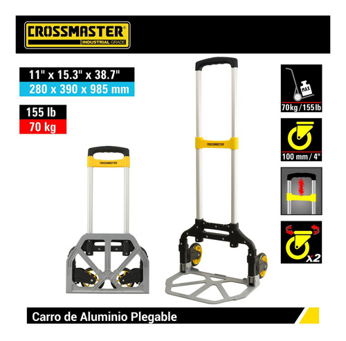 Imagen 2 de 4 de Carro Aluminio Plegable 70 Kg Crosmaster 9931128