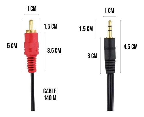 Imagen 5 de 10 de Cable De Audio Auxiliar Plug 3.5 A Rca 1 Metro 11-1004