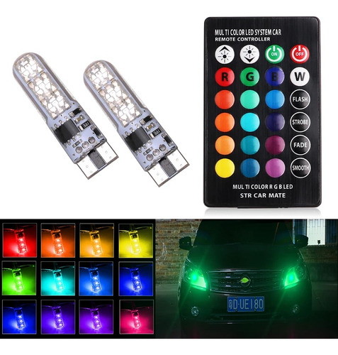 Kit Led Auto T10 Control Remoto 12v Cambia Colores Rgb Luces