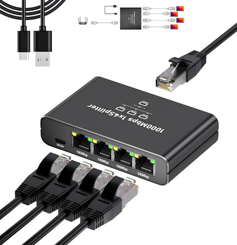 Adaptador Ethernet Red Gigabit Divisor Rj45 1 En 4 1000mbps