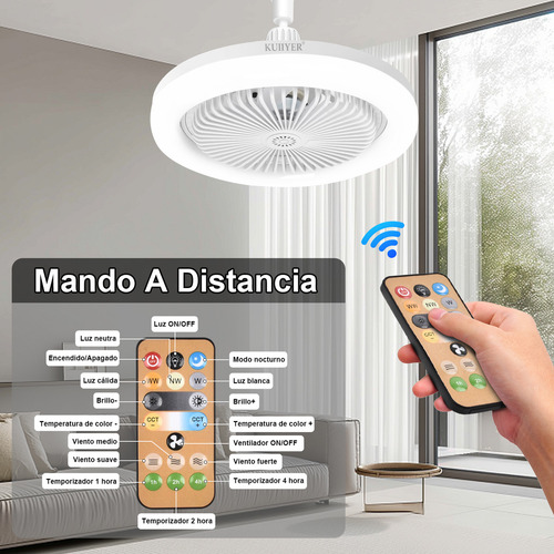 Kuiiyer 2 En 1 Ventilador De Techo Cerrado Blanco Con Luz, Con Mando A Distancia, 3 Niveles De Luz Ajustables, Incluye 6 Pastillas De Aromaterapia, Apto Para Salón, Dormitorio